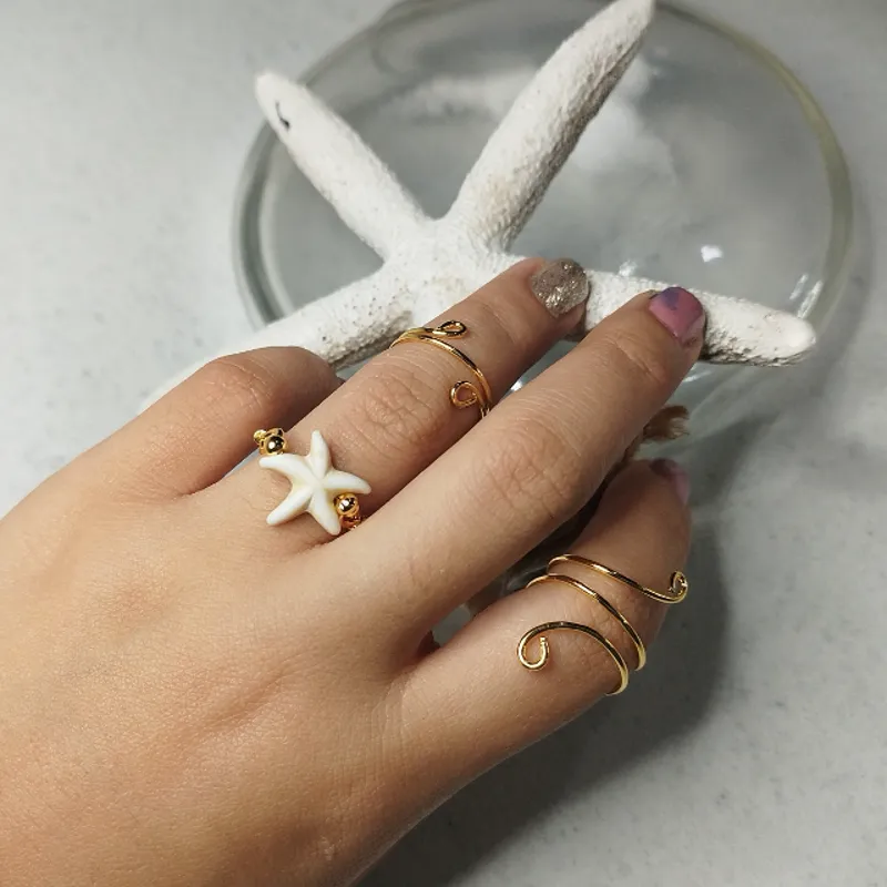TRIO DE ANILLOS, UNO ESTRELLA DE MAR + 2 DECORATIVOS