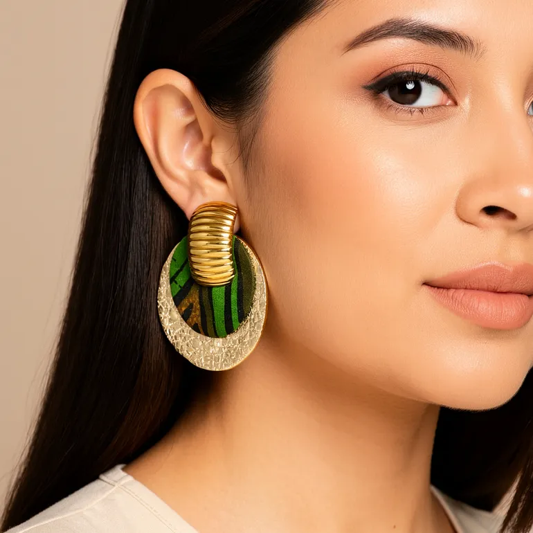 Aretes tela Africana y Cuero